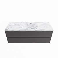 MONDIAZ VICA-DLUX 130cm badmeubel onderkast Dark grey 2 lades. Inbouw wastafel CLOUD midden 1 kraangat, kleur Glace. - thumbnail