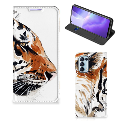 Bookcase OPPO Find X3 Lite Watercolor Tiger Bookcase OPPO Find X3 Lite Watercolor Tiger