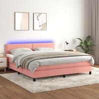 VidaXL Boxspring Met Matras en LED - Fluweel Roze 180x200 cm, Tweepersoonsbed, Slaapmeubel Met Bedframe