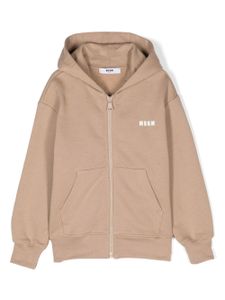 MSGM Kids hoodie zippé à logo imprimé - Tons neutres