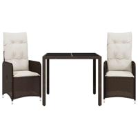 vidaXL 3-delige Bistroset met kussens poly rattan bruin