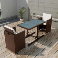 3-delige Bistroset met kussens poly rattan bruin - thumbnail