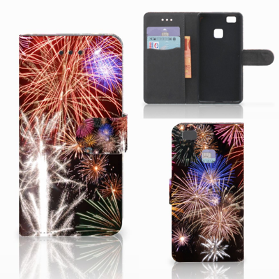 Huawei P9 Lite Wallet Case met Pasjes Vuurwerk