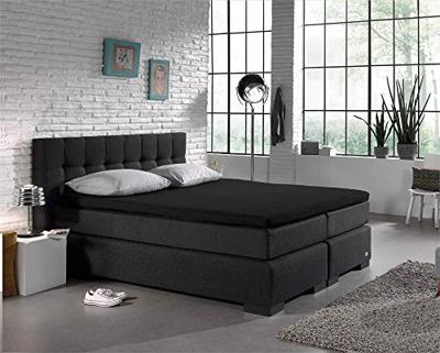 Hoeslaken Topper Jersey, Matraschermer voor hoogte van 8 tot 12cm, stretchbaar, duurzaam en heerlijk zacht, Zwart, 120/140 x 200/220 cm