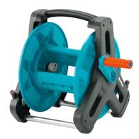Gardena 8007-20 Classic slanghaspel: slanghaspel voor tuinslangen (13 mm slang), compacte vormgeving, met nadruppelstop, haakse slangaansluiting, slang van max. 50 m, zwart, oranje, grijs, turkoois
