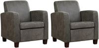 Set van 2 Donkergrijze leren landelijke fauteuils Joy - poot hout bruin - Kenia Leer Antracite (donkergrijs leer)