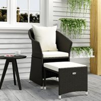 2-delige Loungeset met kussens poly rattan zwart - thumbnail