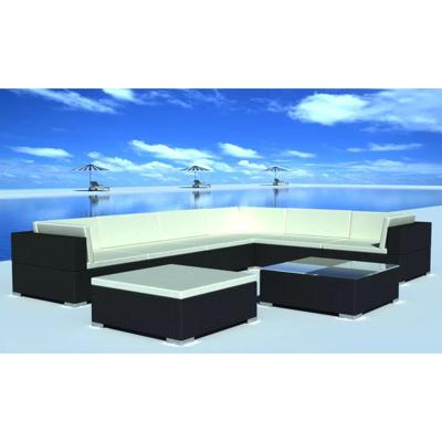 vidaXL 8-delige Loungeset met kussens poly rattan zwart vidaXL 8-delige Loungeset met kussens poly rattan zwart