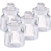 4x Glazen voorraadpotten/bewaarpotten 600 ml strepen relief 11 x 14,5 cm