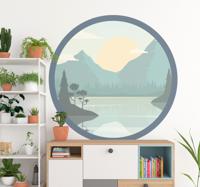 Natuur stickers Silhouet berg met meer - thumbnail