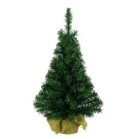 Groene kunst kerstboom 90 cm met jute zak/kluit