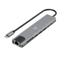 Ewent USB-C Hub HDMI 8-in-1, Multiport Dock met Ethernet 1000 Mbps, 4K HDMI, USB-C PD, 2x USB-A Poorten, LAN, SD/TF Kaartlezer, Aluminium