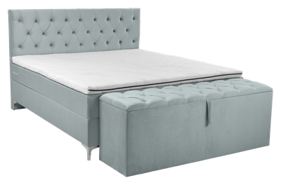 MavitaSleep Caption Boxspring met hocker Lichtblauw 180 x 200 cm