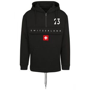 FC Eleven - Zwitserland Vlag Anorak Hoodie - Zwart