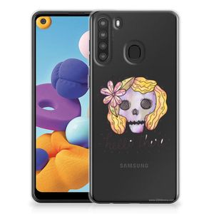 Silicone Back Case Samsung Galaxy A21 Boho Skull