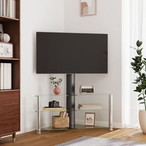 Tv-standaard hoek 3-laags voor 32-70 inch zwart en zilverkleur