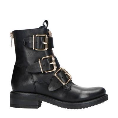 Sacha leren bikerboots zwart/goud
