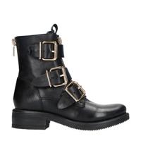 Sacha leren bikerboots zwart/goud