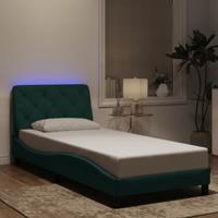 vidaXL Bedframe met LED-verlichting fluweel donkergroen 90x200 cm, bed, bed ombouw, eenpersoonsbed, bedbodem, slaapkamermeubel, 1 persoonsbed