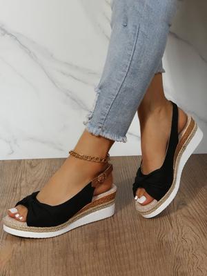 Bow Weave Fish Mouth Wedge Sandals