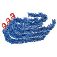 3x stuks kerstboom folie slingers/lametta guirlandes van 180 x 7 cm in de kleur blauw met sneeuw