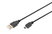 DIGITUS USB 2.0 aansluitkabel voor Personal Computer - 1.8 m - USB A (St) naar USB Mini B (5 Pin) (St) - 480 Mbit/s - Versie 1 - Zwart