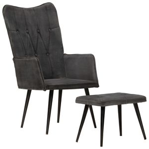 Fauteuil met voetenbank vintage stijl canvas zwart