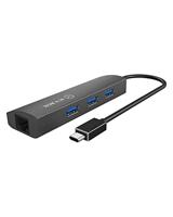 ICY BOX IB-HUB1406-C USB 3.0 Type-C Hub met 3x USB 3.0 (Type-A) en 1x Gigabit LAN netwerkpoort, aluminium, geïntegreerde kabel, grijs