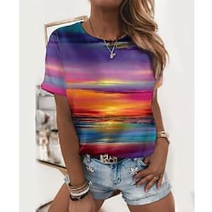 Dames T-shirt Afdrukken Casual Dagelijks Feestdagen Basic Korte mouw Ronde hals Paars Lightinthebox