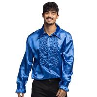 Boland - Discohemd met ruches, blauw, voor heren, kostuum, feesthemd, Schlagermove, jaren 70, themafeest, carnaval