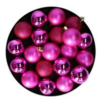 Kleine kerstballen - 20x stuks - 4 cm - fuchsia roze - kunststof - mix - kerstversiering