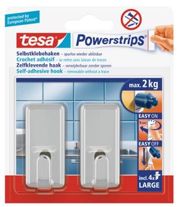 tesa POWERSTRIPS® Zelfklevende haak Large Classic Chroom Inhoud: 2 stuk(s)