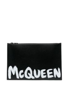 Alexander McQueen pochette en cuir à logo imprimé - Noir