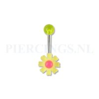 Navelpiercing acryl bloem geel met roze - thumbnail