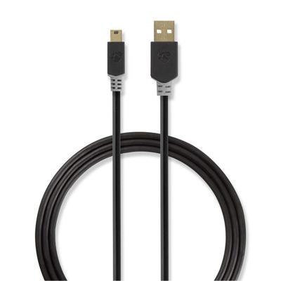 Kabel USB 2.0 | A male - Mini 5-pins male | 2,0 m | Antraciet