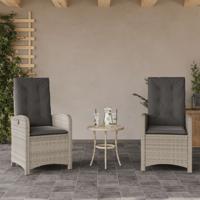 Tuinstoelen 2 st verstelbaar met kussens poly rattan lichtgrijs