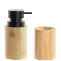 Badkamer accessoires setje drinkbeker en zeeppompje 16 cm bamboe