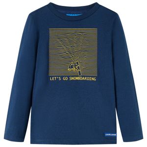 Kindershirt met lange mouwen snowboardprint 92 marineblauw