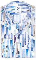 R2 Amsterdam Heren Overhemd Blauwe Print Contrast Modern Fit