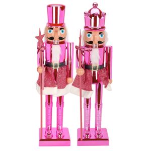 Notenkraker decoratie figuur beelden - set 2x st - 60 cm - roze - kunststof