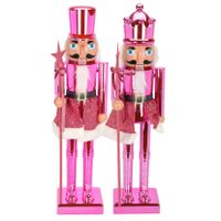 Notenkraker decoratie figuur beelden - set 2x st - 60 cm - roze - kunststof - thumbnail