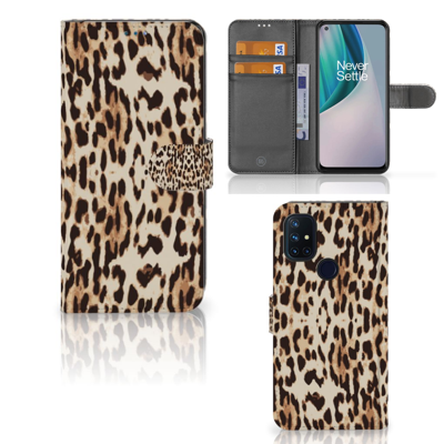 OnePlus Nord N10 Telefoonhoesje met Pasjes Leopard OnePlus Nord N10 Telefoonhoesje met Pasjes Leopard