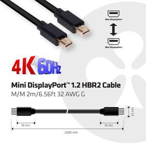 club3D CAC-2161 DisplayPort-kabel Mini-displayport Aansluitkabel Mini DisplayPort-stekker, Mini DisplayPort-stekker 2.00 m Zwart Vlambestendig