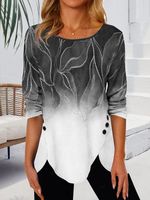 Gradient tulip-shaped hem button loose tunic T-shirt - thumbnail