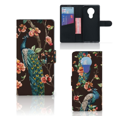 Nokia 5.3 Telefoonhoesje met Pasjes Pauw met Bloemen Nokia 5.3 Telefoonhoesje met Pasjes Pauw met Bloemen