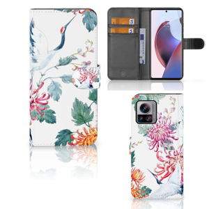 Motorola Edge 30 Ultra Telefoonhoesje met Pasjes Bird Flowers