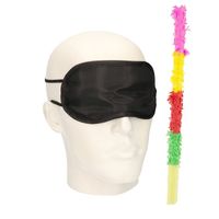 Pinata oogmasker/blinddoek met gekleurde pinata stok