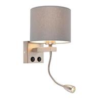 QAZQA - Modern Smart wandlamp staal met grijze kap incl. Wifi A60 - Brescia | Woonkamer | Slaapkamer | Keuken - Staal Rond - E27 LED inbegrepen - Max. 1 x 1 Watt