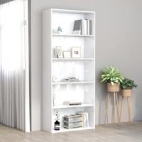 vidaXL Boekenkast met 5 schappen 80x30x189 cm spaanplaat hoogglans wit