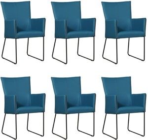 Set van 6 Blauwe leren industriële eetkamerstoelen Mate - Toledo Leer Turquoise (blauw leer)